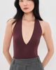 Commando Commando Ballet Deep Plunge Halter Thong Bodysuit Raisin One - 2