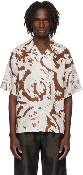 COMMAS COMMAS Gray & Brown Paisley Linen Camp Collar Shirt