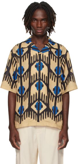 COMMAS COMMAS Multicolor Geometric Print Silk Camp Collar Shirt