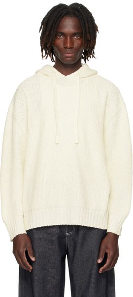 COMMAS COMMAS Off-White Relaxed Knit Hoodie