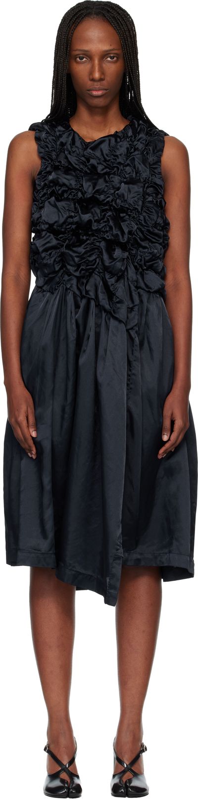 Comme des Garçons Comme des Garçons Comme des Garçons Comme des Garçons Navy Satin Thin Garment Dyed Midi Dress