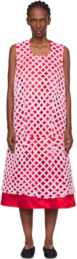 Comme des Garçons Comme des Garçons Red & Pink Tulle Braided Mesh Midi Dress