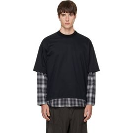 Comme des Garçons Homme Comme des Garçons Homme Black & Gray Cotton Jersey Ombre Check Long Sleeve T-shirt