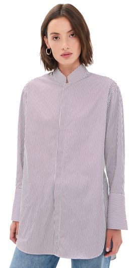 Comme Si Comme Si Mandarin Collar Button Down Shirt Sorrento Stripe