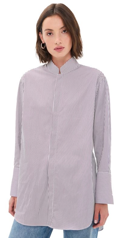 Comme Si Comme Si Mandarin Collar Button Down Shirt Sorrento Stripe