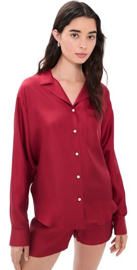 Comme Si Comme Si Notched Collar Long Sleeve Shirt Deep Red