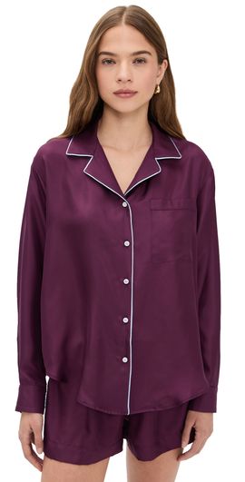 Comme Si Comme Si Notched Collar Shirt Eggplant/Lt Blue