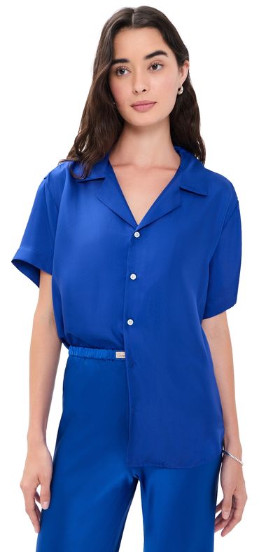 Comme Si Comme Si Notched Collar Short Sleeve Shirt Blue