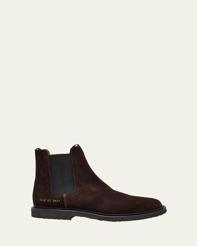 Common Projects Men's Suede Rubber-Sole Chelsea Boots