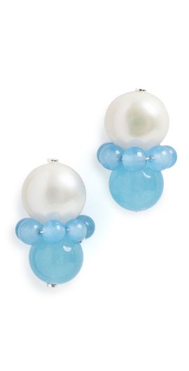 Completedworks Completedworks Freshwater Pearls Agate Bead Earrings Silver Plated Blue One