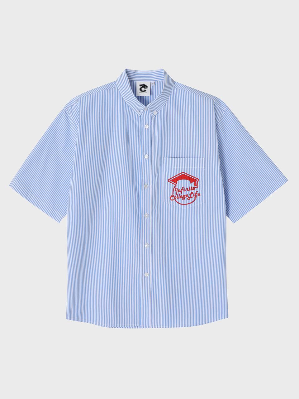 conceptcollege Blue stripe pocket short-sleeved shirt