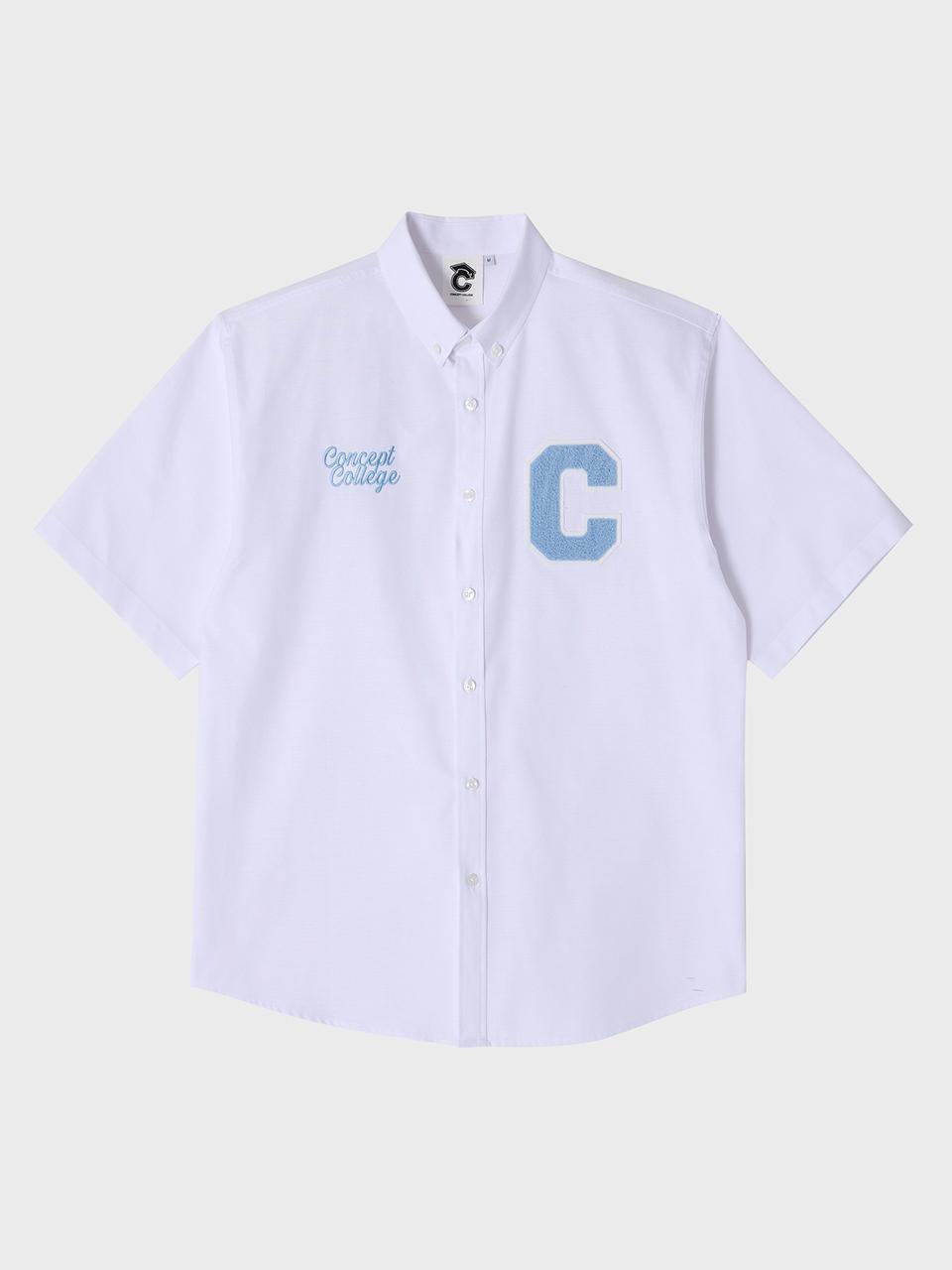 conceptcollege Sky Blue C Patch White Oxford Short-Sleeved Shirt