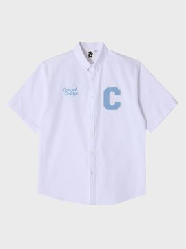 conceptcollege Sky Blue C Patch White Oxford Short-Sleeved Shirt
