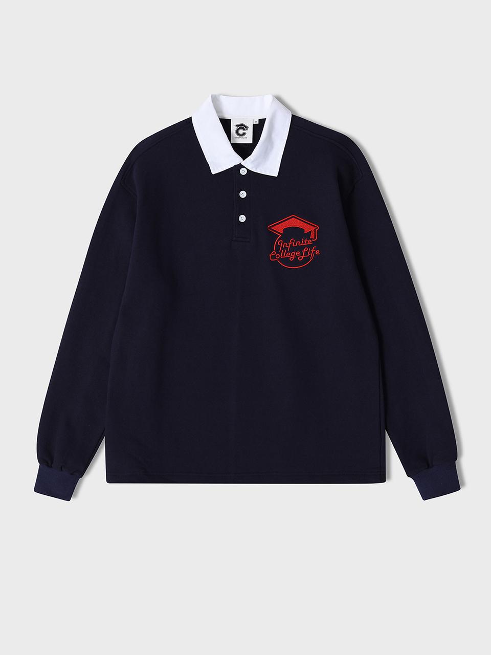 conceptcollege White collar long-sleeved rugby T-shirt_Navy