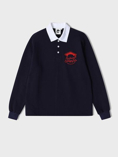 conceptcollege White collar long-sleeved rugby T-shirt_Navy