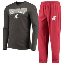 CONCEPTS SPORT Men's Concepts Sport Crimson/Heathered Charcoal Washington State Cougars Meter Long Sleeve T-Shirt & Pants Sleep Set 