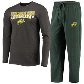 CONCEPTS SPORT Men's Concepts Sport Green/Heathered Charcoal NDSU Bison Meter Long Sleeve T-Shirt & Pants Sleep Set 