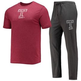 CONCEPTS SPORT Men's Concepts Sport Heathered Charcoal/Cherry Temple Owls Meter T-Shirt & Pants Sleep Set