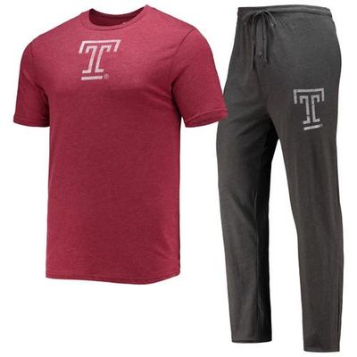 CONCEPTS SPORT Men's Concepts Sport Heathered Charcoal/Cherry Temple Owls Meter T-Shirt & Pants Sleep Set