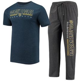 CONCEPTS SPORT Men's Concepts Sport Heathered Charcoal/Navy Marquette Golden Eagles Meter T-Shirt & Pants Sleep Set