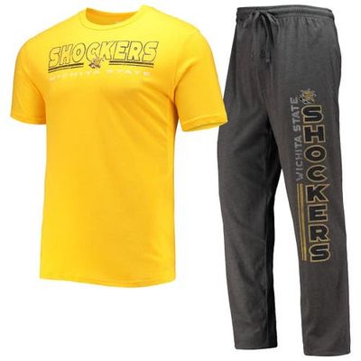 CONCEPTS SPORT Men's Concepts Sport Heathered Charcoal/Yellow Wichita State Shockers Meter T-Shirt & Pants Sleep Set