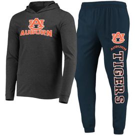 CONCEPTS SPORT Men's Concepts Sport Navy/Heather Charcoal Auburn Tigers Meter Long Sleeve Hoodie T-Shirt & Jogger Pajama Set 