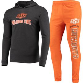 CONCEPTS SPORT Men's Concepts Sport Orange/Heather Charcoal Oklahoma State Cowboys Meter Long Sleeve Hoodie T-Shirt & Jogger Pajama Set 