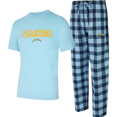 CONCEPTS SPORT Men's Concepts Sport Powder Blue/Navy Los Angeles Chargers Avondale T-Shirt & Flannel Pants Set 