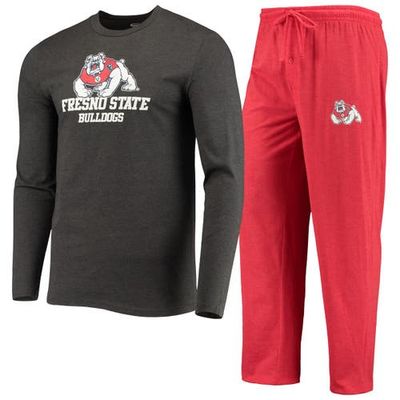 CONCEPTS SPORT Men's Concepts Sport Red/Heathered Charcoal Fresno State Bulldogs Meter Long Sleeve T-Shirt & Pants Sleep Set 