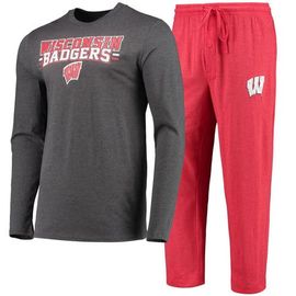 CONCEPTS SPORT Men's Concepts Sport Red/Heathered Charcoal Wisconsin Badgers Meter Long Sleeve T-Shirt & Pants Sleep Set 