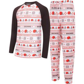 CONCEPTS SPORT Men's Concepts Sport White/Brown Cleveland Browns Tinsel Raglan Long Sleeve T-Shirt & Pants Sleep Set 