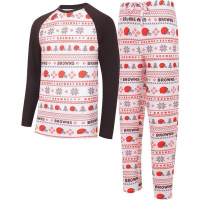 CONCEPTS SPORT Men's Concepts Sport White/Brown Cleveland Browns Tinsel Raglan Long Sleeve T-Shirt & Pants Sleep Set 