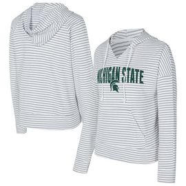 CONCEPTS SPORT Men's Concepts Sport White/Gray Michigan State Spartans French Terry Striped V-Neck Pullover Hoodie 