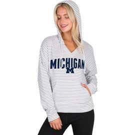 CONCEPTS SPORT Men's Concepts Sport White/Gray Michigan Wolverines French Terry Striped V-Neck Pullover Hoodie 