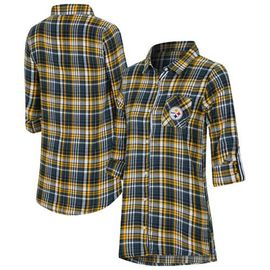 CONCEPTS SPORT Women's Concepts Sport Black Pittsburgh Steelers Laney Plaid Tri-Blend Full-Button Nightshirt 