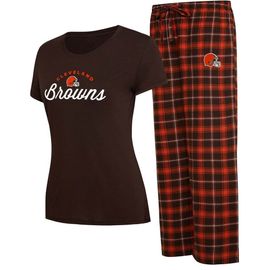 CONCEPTS SPORT Women's Concepts Sport Brown/Orange Cleveland Browns Arctic T-Shirt & Flannel Pants Sleep Set 