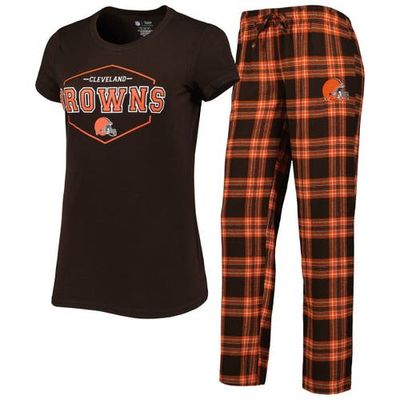 CONCEPTS SPORT Women's Concepts Sport Brown/Orange Cleveland Browns Badge T-Shirt & Pants Sleep Set 