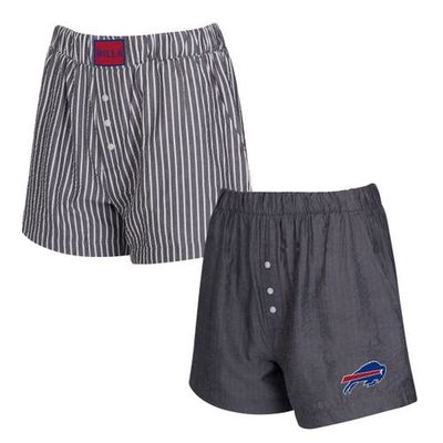 CONCEPTS SPORT Women's Concepts Sport Charcoal Buffalo Bills Two-Pack Stripes and Solids Boxer Shorts Set 