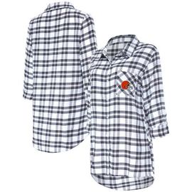 CONCEPTS SPORT Women's Concepts Sport Charcoal Cleveland Browns Sienna Plaid Full-Button Long Sleeve Nightshirt 