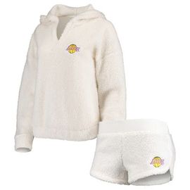 CONCEPTS SPORT Women's Concepts Sport Cream Los Angeles Lakers Fluffy Long Sleeve Hoodie Top & Shorts Sleep Set 