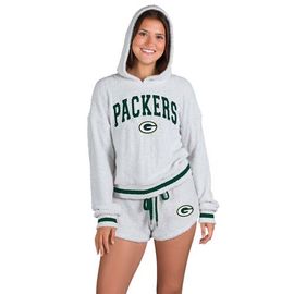 CONCEPTS SPORT Women's Concepts Sport Gray Green Bay Packers Whitley Long Sleeve Hoodie Top & Shorts Set 