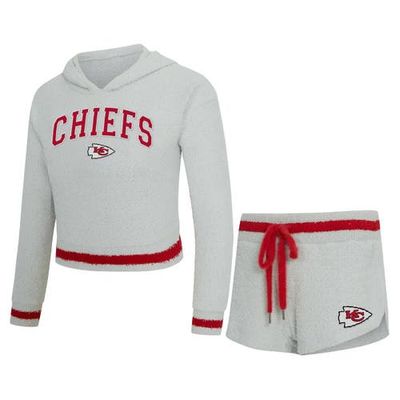 CONCEPTS SPORT Women's Concepts Sport Gray Kansas City Chiefs Whitley Long Sleeve Hoodie Top & Shorts Set 
