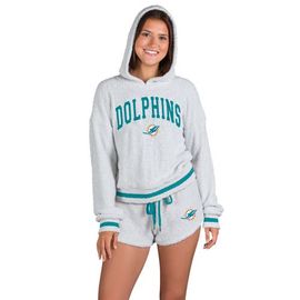 CONCEPTS SPORT Women's Concepts Sport Gray Miami Dolphins Whitley Long Sleeve Hoodie Top & Shorts Set 