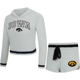 CONCEPTS SPORT Women's Concepts Sport Gray/Black Iowa Hawkeyes Whitley Long Sleeve Hoodie Top & Shorts Set 