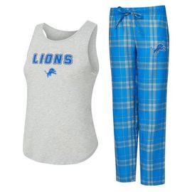 CONCEPTS SPORT Women's Concepts Sport Heather Gray/Blue Detroit Lions Regulate Plaid Tank Top & Pants Sleep Set 