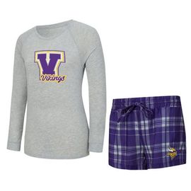 CONCEPTS SPORT Women's Concepts Sport Heather Gray/Purple Minnesota Vikings Regulate Plaid Long-Sleeve T-Shirt & Shorts Sleep Set 