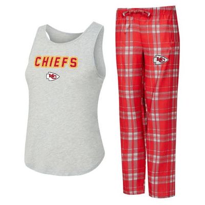 CONCEPTS SPORT Women's Concepts Sport Heather Gray/Red Kansas City Chiefs Regulate Plaid Tank Top & Pants Sleep Set 