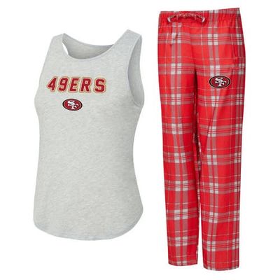 CONCEPTS SPORT Women's Concepts Sport Heather Gray/Scarlet San Francisco 49ers Regulate Plaid Tank Top & Pants Sleep Set 