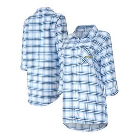 CONCEPTS SPORT Women's Concepts Sport Powder Blue Los Angeles Chargers Sienna Plaid Full-Button Long Sleeve Nightshirt 