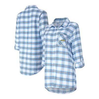 CONCEPTS SPORT Women's Concepts Sport Powder Blue Los Angeles Chargers Sienna Plaid Full-Button Long Sleeve Nightshirt 